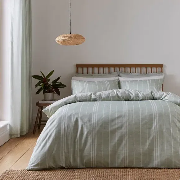 Stripe Duvet Cover & Pillowcase Set - Sage, Polycotton