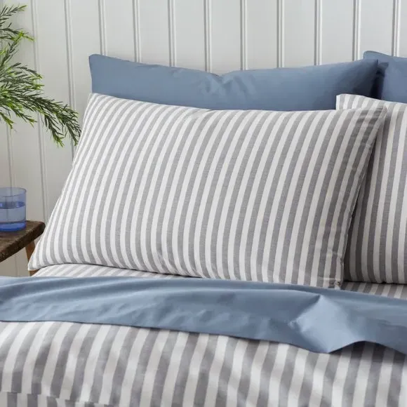 Stripe Duvet Cover Set - Folkstone Blue, Cotton