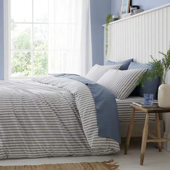 Stripe Duvet Cover Set - Folkstone Blue, Cotton