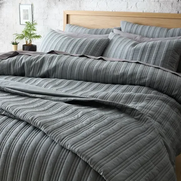Stripe Duvet Cover Set - Grey, Microfibre