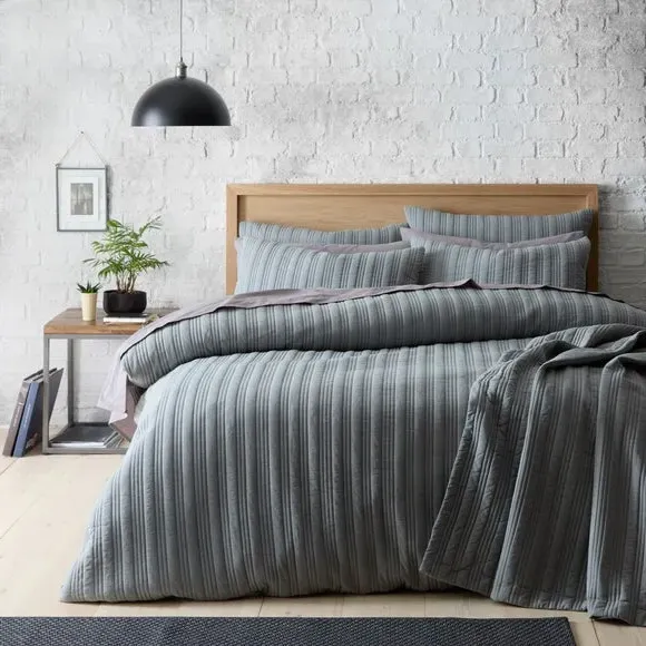 Stripe Duvet Cover Set - Grey, Microfibre