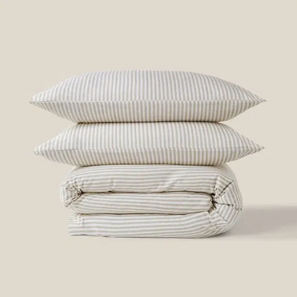 Stripe Duvet Cover Set - Natural, Brushed Cotton