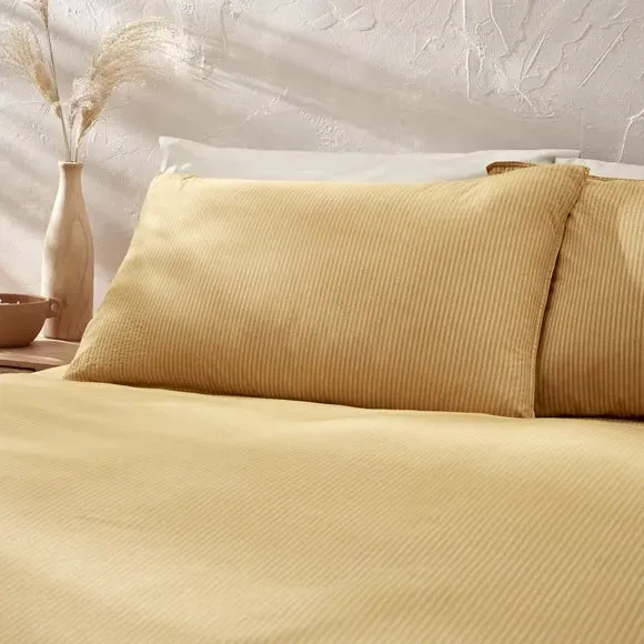 Stripe Duvet Cover Set - Old Gold, Seersucker