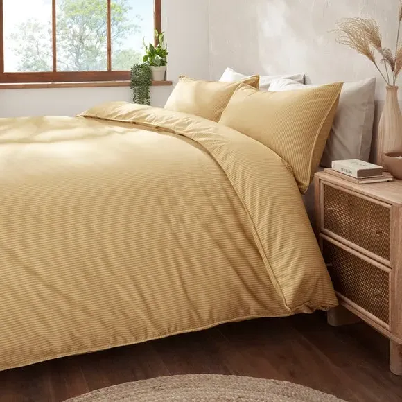 Stripe Duvet Cover Set - Old Gold, Seersucker
