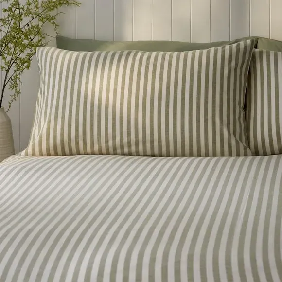 Stripe Duvet Cover Set - Olive, Cotton