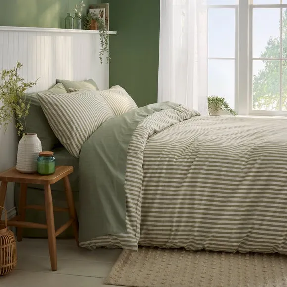 Stripe Duvet Cover Set - Olive, Cotton