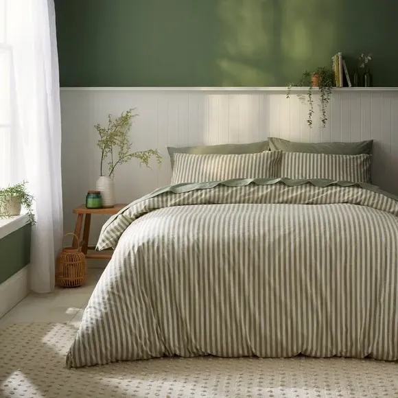 Stripe Duvet Cover Set - Olive, Cotton