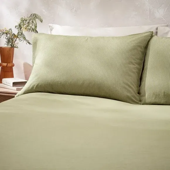 Stripe Duvet Cover Set - Olive, Seersucker