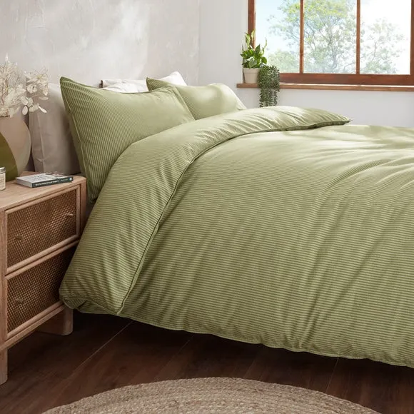 Stripe Duvet Cover Set - Olive, Seersucker