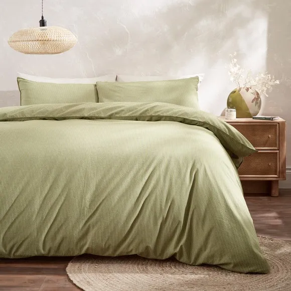 Stripe Duvet Cover Set - Olive, Seersucker