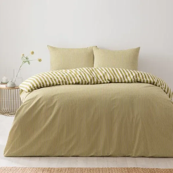 Stripe Duvet Cover Set - Pear, Cotton