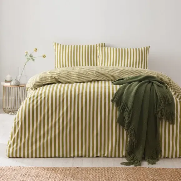 Stripe Duvet Cover Set - Pear, Cotton