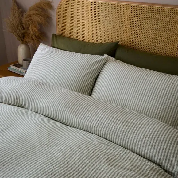 Stripe Duvet Cover Set - Sage, Brushed Cotton