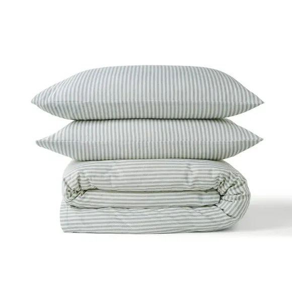 Stripe Duvet Cover Set - Sage, Brushed Cotton