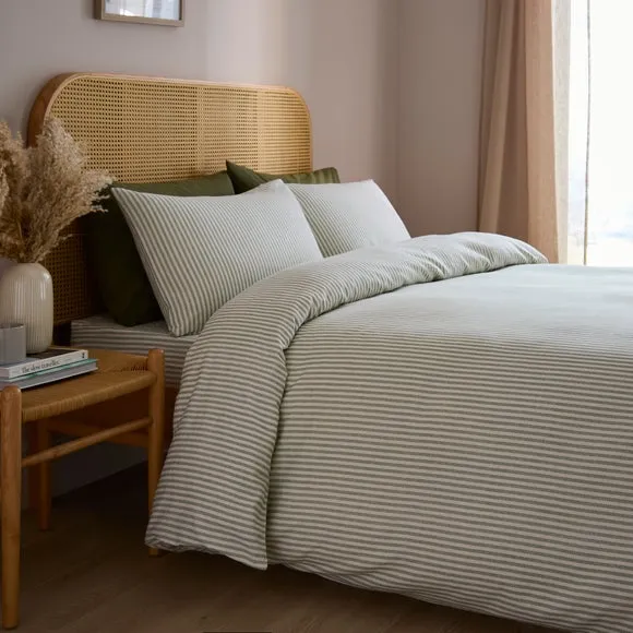 Stripe Duvet Cover Set - Sage, Brushed Cotton