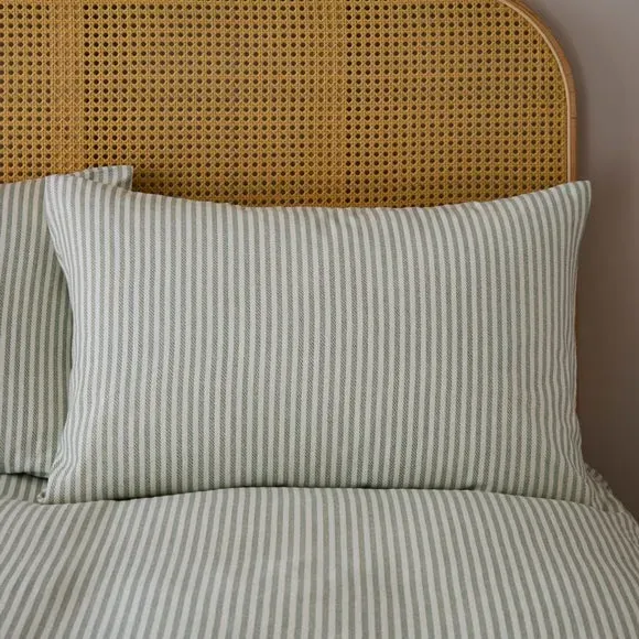 Stripe Duvet Cover Set - Sage, Brushed Cotton
