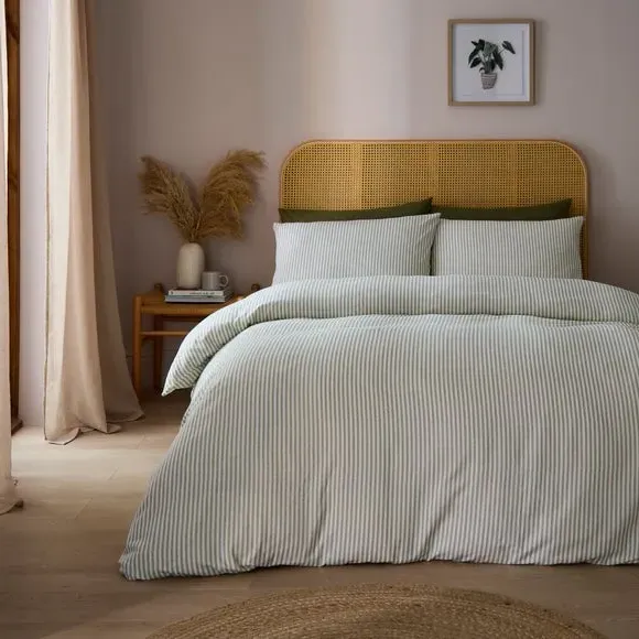Stripe Duvet Cover Set - Sage, Brushed Cotton