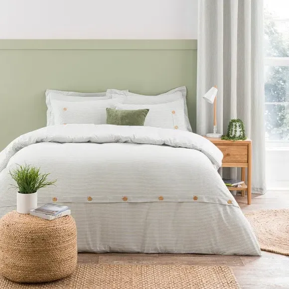 Stripe Duvet Cover Set - Sage, Polyester