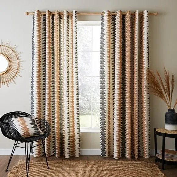Stripe Eyelet Curtains - Camel, Cotton