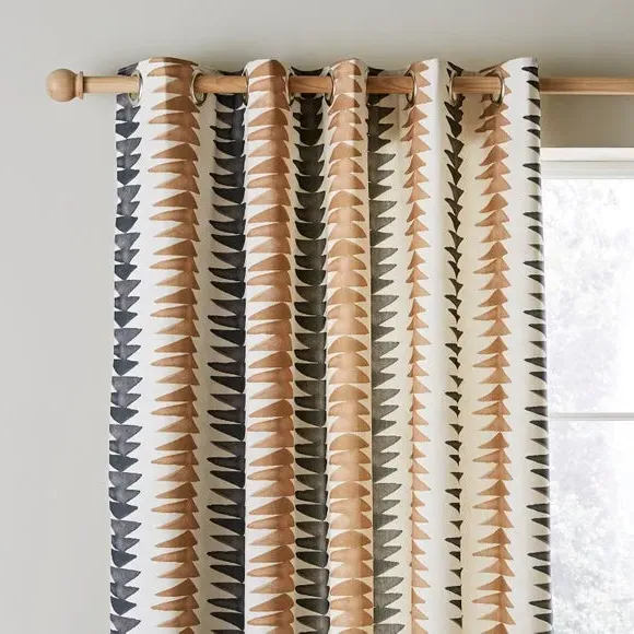 Stripe Eyelet Curtains - Camel, Cotton image