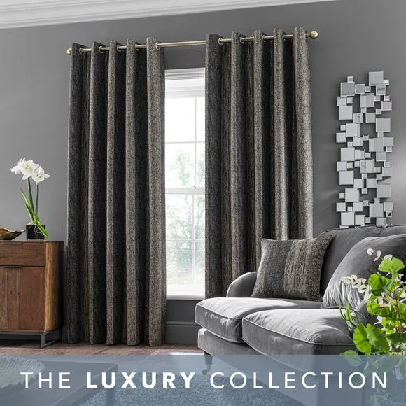 Stripe Eyelet Curtains - Charcoal, Interlined