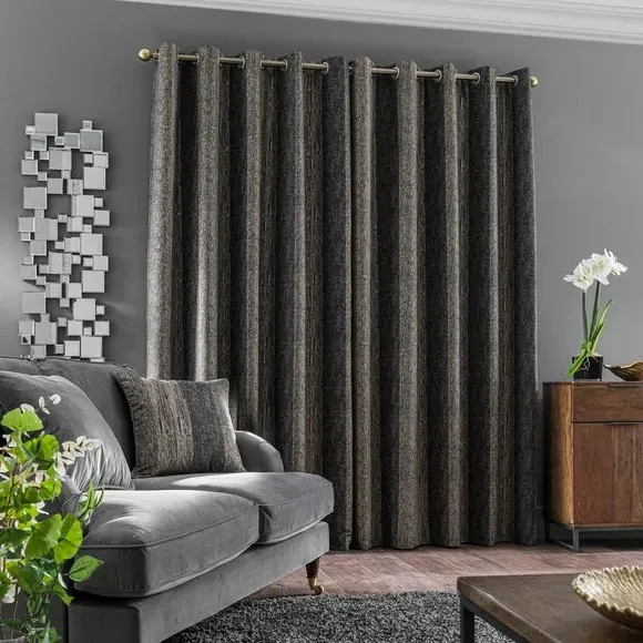 Stripe Eyelet Curtains - Charcoal, Interlined