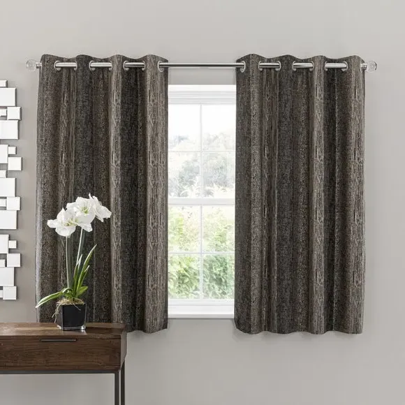 Stripe Eyelet Curtains - Charcoal, Interlined