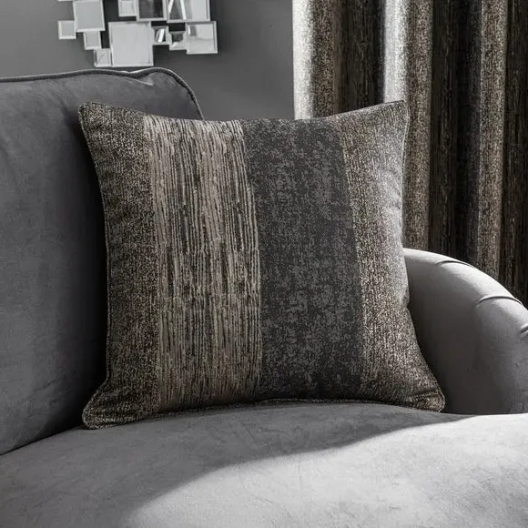 Stripe Eyelet Curtains - Charcoal, Interlined
