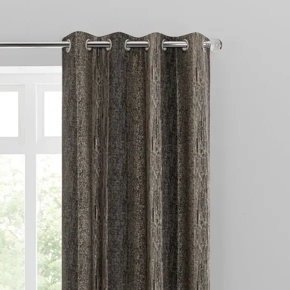 Stripe Eyelet Curtains - Charcoal, Interlined image