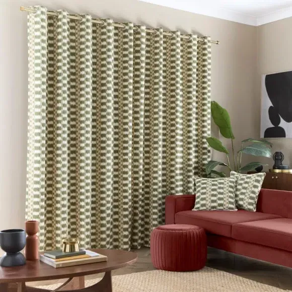 Stripe Eyelet Curtains - Khaki, Cotton