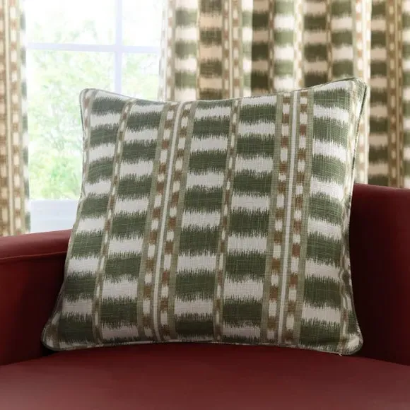 Stripe Eyelet Curtains - Khaki, Cotton