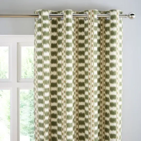Stripe Eyelet Curtains - Khaki, Cotton image