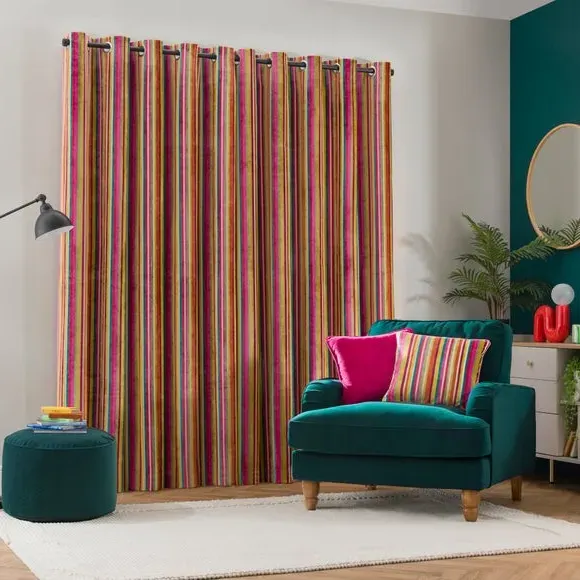 Stripe Eyelet Curtains - Multicolor, Cut Velvet