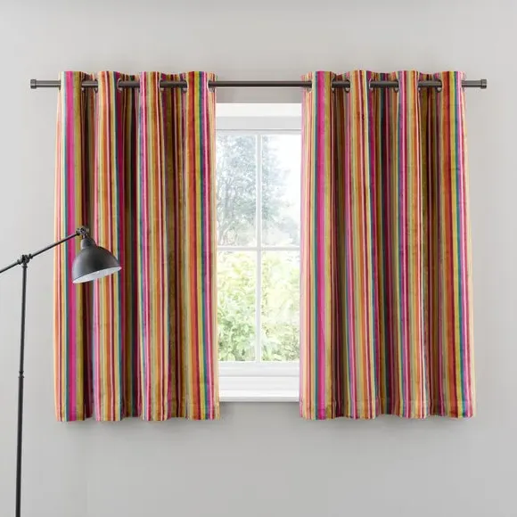 Stripe Eyelet Curtains - Multicolor, Cut Velvet