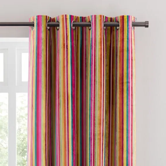 Stripe Eyelet Curtains - Multicolor, Cut Velvet image