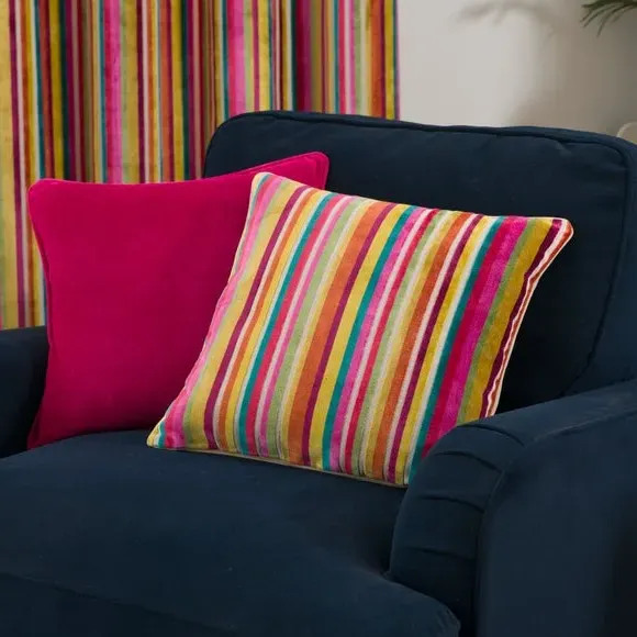 Stripe Eyelet Curtains - Multicolor, Cut Velvet