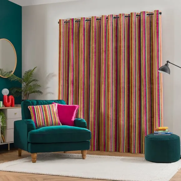 Stripe Eyelet Curtains - Multicolor, Cut Velvet
