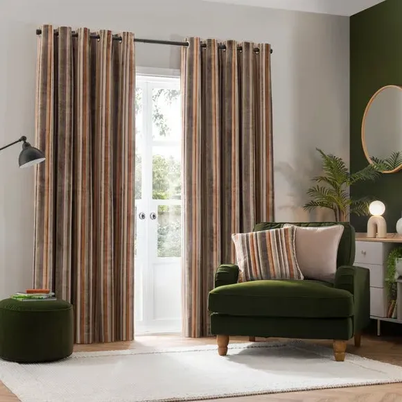 Stripe Eyelet Curtains - Natural, Cut Velvet