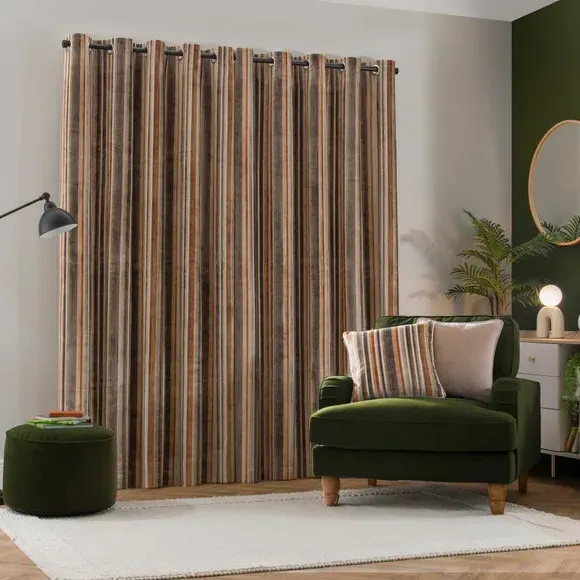 Stripe Eyelet Curtains - Natural, Cut Velvet