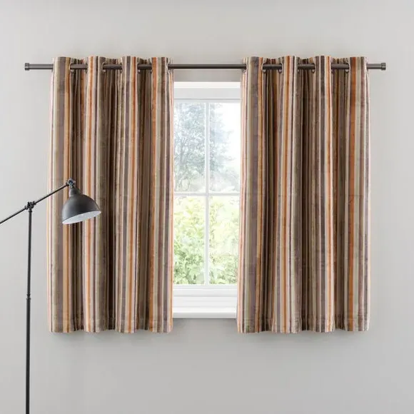 Stripe Eyelet Curtains - Natural, Cut Velvet