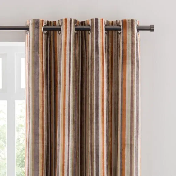 Stripe Eyelet Curtains - Natural, Cut Velvet
