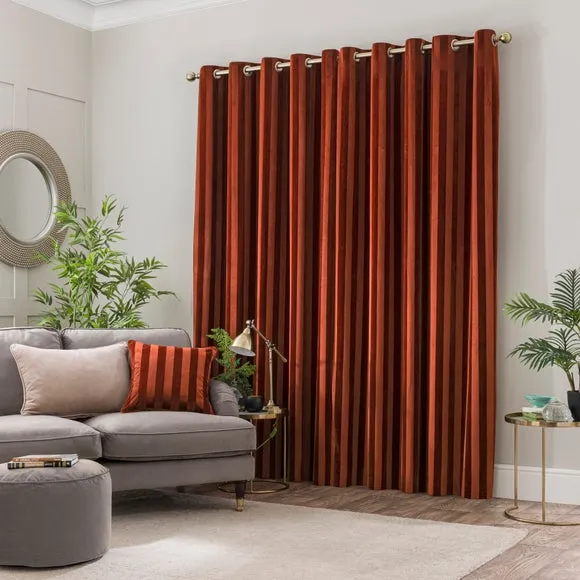 Stripe Eyelet Curtains - Orange, Velour