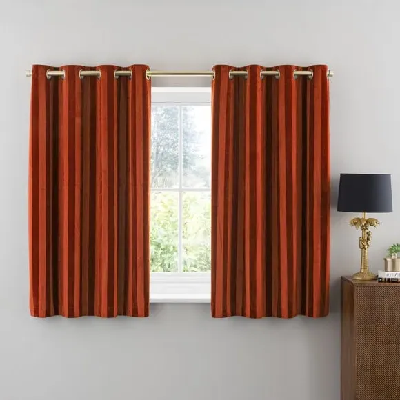 Stripe Eyelet Curtains - Orange, Velour