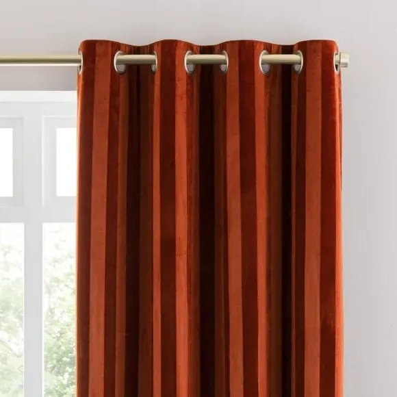 Stripe Eyelet Curtains - Orange, Velour image