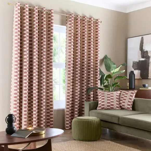 Stripe Eyelet Curtains - Redwood, Cotton
