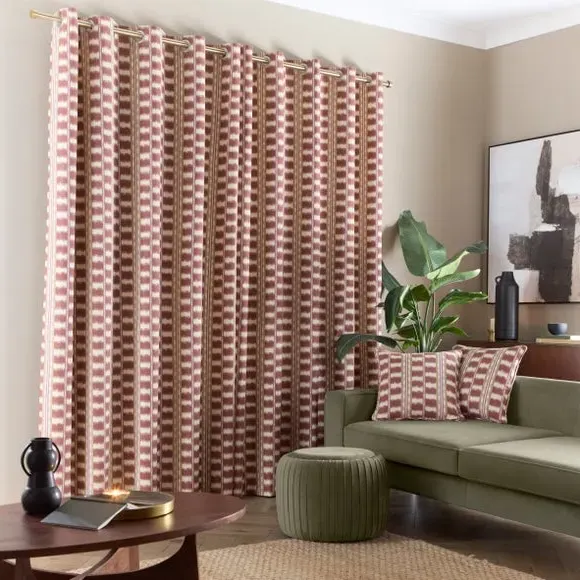 Stripe Eyelet Curtains - Redwood, Cotton