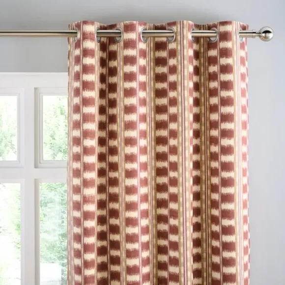 Stripe Eyelet Curtains - Redwood, Cotton