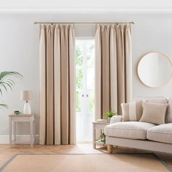 Stripe Pencil Pleat Curtains - Natural, Boucle
