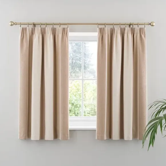 Stripe Pencil Pleat Curtains - Natural, Boucle