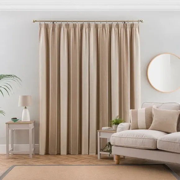 Stripe Pencil Pleat Curtains - Natural, Boucle